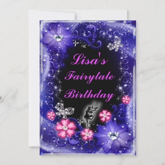 Magische Vlinderfee Paarse Bloemige Verjaardag Kaart (Voorkant)