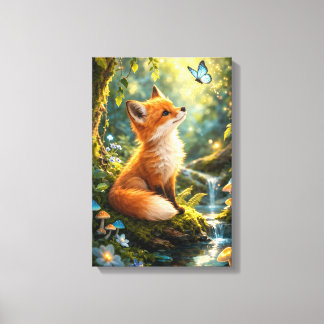 Magische vos in een betoverd bos canvas afdruk