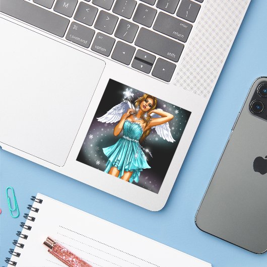 Magische Vrouwelijke Fee Sticker (Laptop met iPhone)