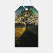 Magische vuurvliegjes droomachtig landschap cadeaulabel (Voorkant)