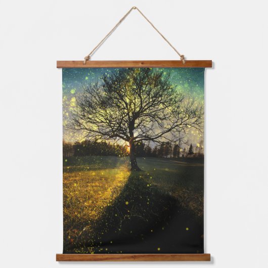 Magische vuurvliegjes droomachtig landschap hangend wandkleed (Voorkant)