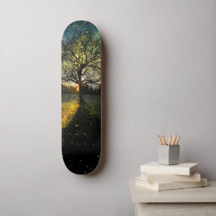Magische vuurvliegjes droomachtig landschap persoonlijk skateboard