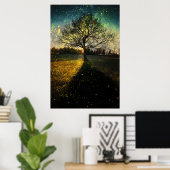 Magische vuurvliegjes droomachtig landschap poster (Thuiskantoor)