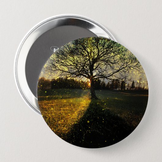 Magische vuurvliegjes droomachtig landschap ronde button 4,0 cm (Voorkant /achterkant)