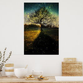 Magische vuurvliegjes droomlandschap poster