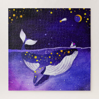 Magische walvis: donkere oceaan nacht legpuzzel