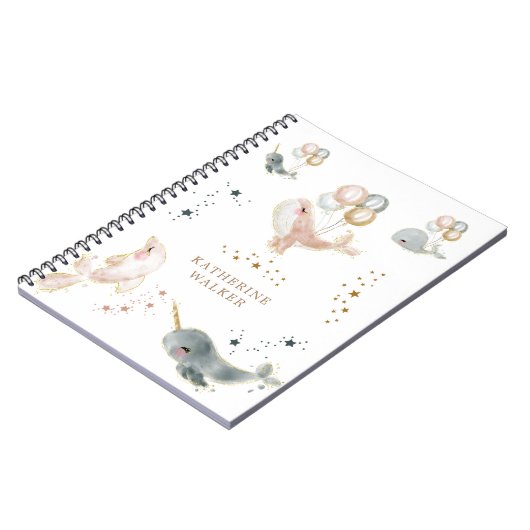 magische walvisballonnen monogram schattig notitieboek (Linkerzijde)