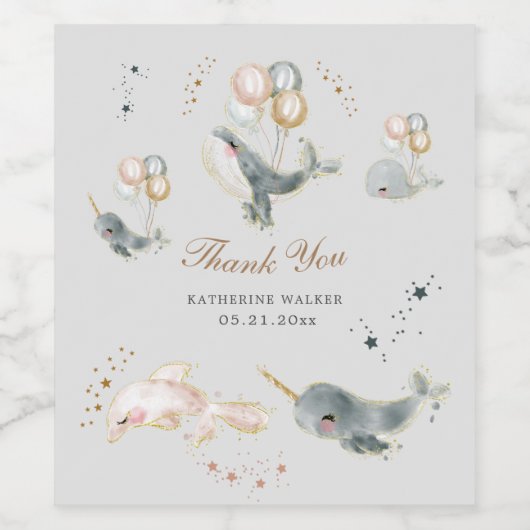 magische walvisballonnen sterren baby shower wijn etiket (Enkel label)