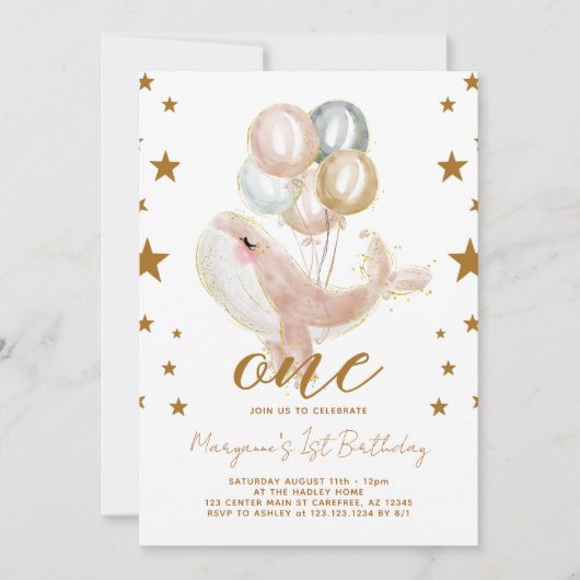 Magische walvismeisjes 1e verjaardag kaart (Voorkant)