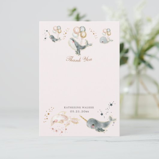 magische walvissen ballonnen sterren baby shower d bedankkaart (Staand voorkant)
