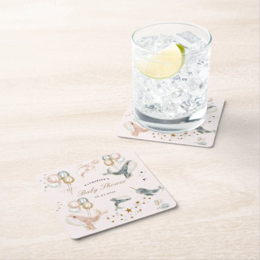 Magische walvissen ballonnen sterren Baby shower Kartonnen Onderzetters (Insitu)