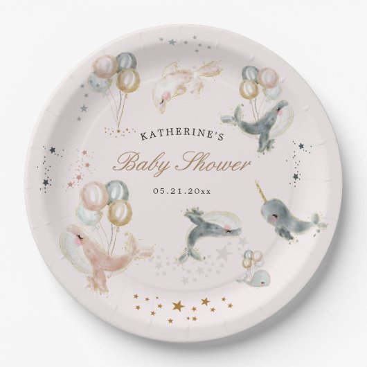 Magische walvissen ballonnen sterren Baby shower Papieren Bordje (Voorkant)