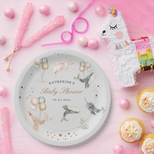 Magische walvissen ballonnen sterren Baby shower Papieren Bordje (Feest)