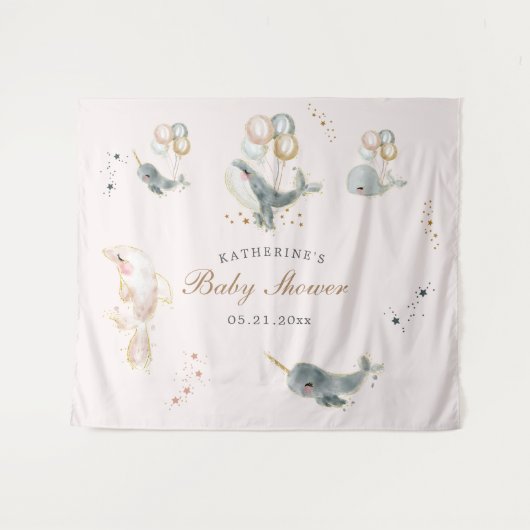 magische walvissen ballonnen sterren baby shower wandkleed (Voorkant (horizontaal))