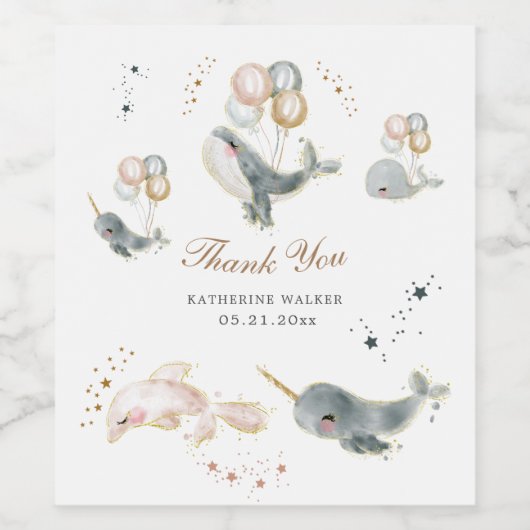 Magische walvissen ballonnen sterren Baby shower Wijn Etiket (Enkel label)
