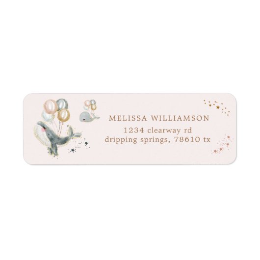 Magische walvissen ballonnen sterren retour adres  etiket (Voorkant)