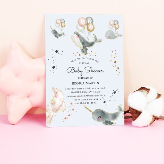 Magische walvissen en sterren Virtual Baby shower Kaart