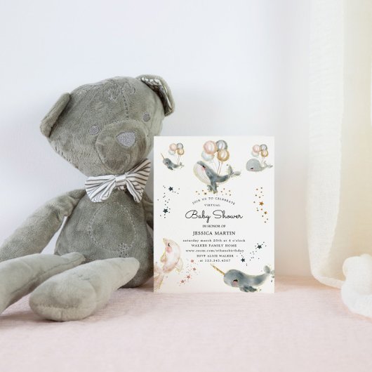 Magische walvissen en sterren Virtual Baby shower Kaart