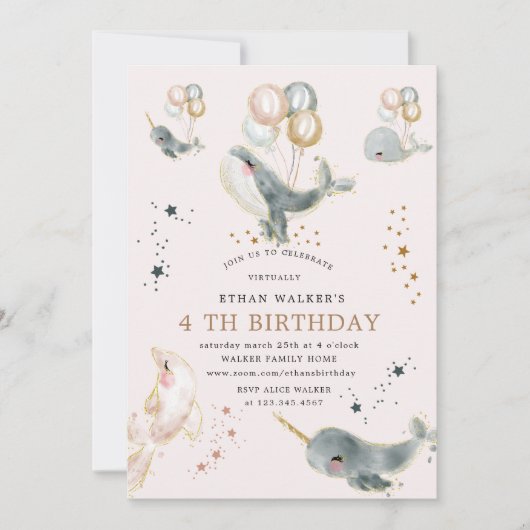 magische walvissen en sterren virtuele verjaardags kaart (Voorkant)