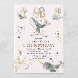 magische walvissen en sterren virtuele verjaardags kaart