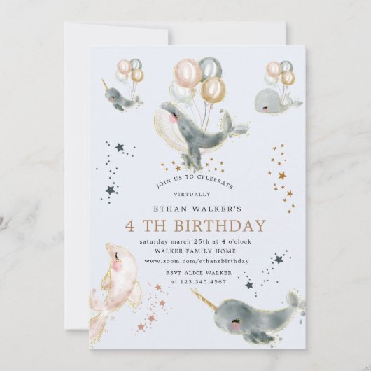 magische walvissen en sterren virtuele verjaardags kaart (Voorkant)