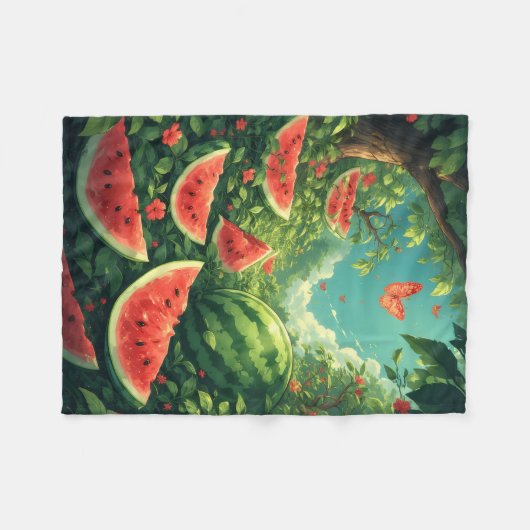 Magische Watermeloen Tuin – Natuur Fantasy Deken (Voorkant (Horizontaal))