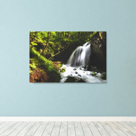 Magische waterval in betoverend groen bos canvas afdruk (Insitu (Houten vloer))