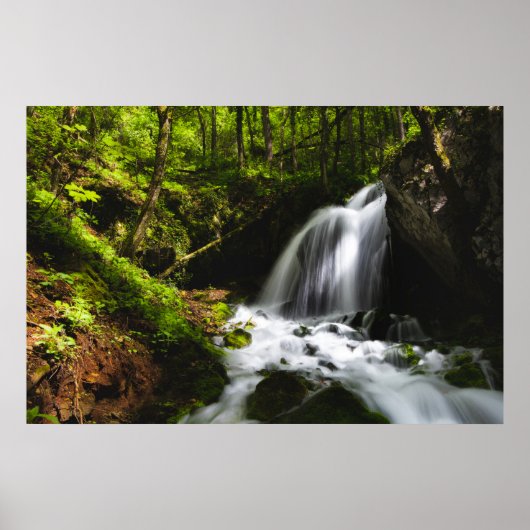 Magische waterval in betoverend groen bos poster (Voorkant)