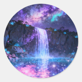 Magische Waterval Nachthemel Ronde Sticker
