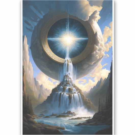 Magische waterval Surreal Fantasy Art Sticker (Voorkant)