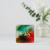 Magische Waterverf Blauw Rood Abstract Monogrammed Vierkante Visitekaartje (Staand voorkant)
