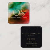 Magische Waterverf Blauw Rood Abstract Monogrammed Vierkante Visitekaartje (Voorkant / Achterkant)