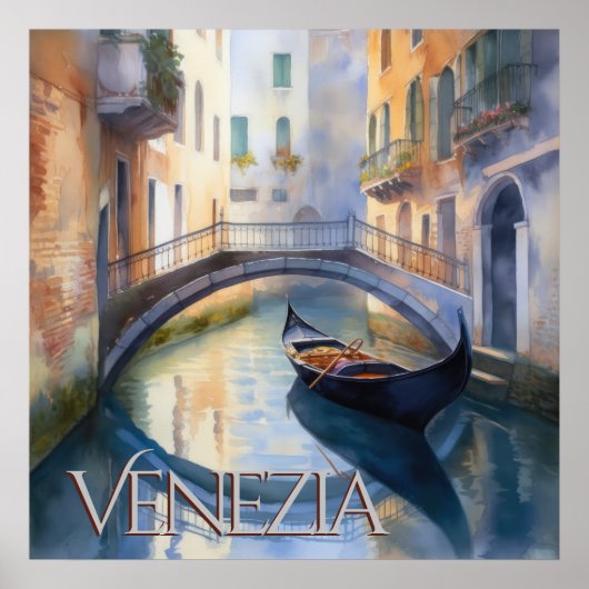 Magische Waterverf Canal in Venetië Reizen Poster (Voorkant)