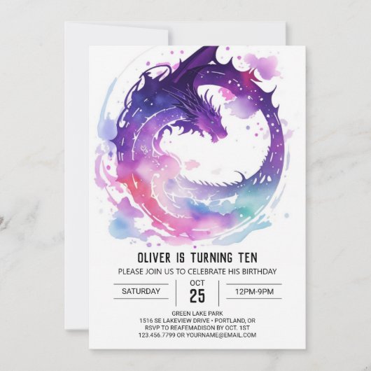 Magische Waterverf Dragon Birthday Kaart (Voorkant)