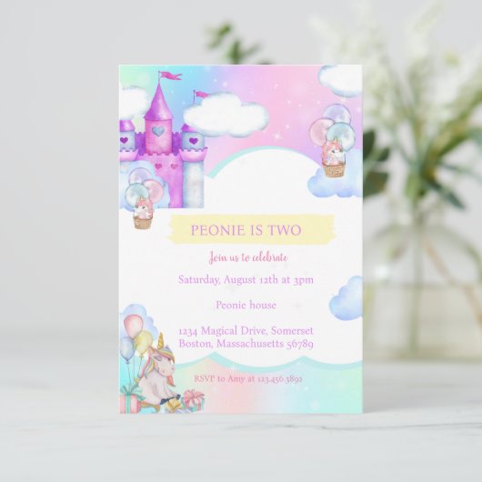 Magische Waterverf Eenhoorn Kasteel Verjaardagsfee Kaart (Staand voorkant)