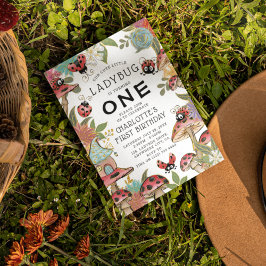 Magische Waterverf Kute Ladybug Girls 1ste verjaar Kaart