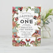 Magische Waterverf Kute Ladybug Girls 1ste verjaar Kaart (Staand voorkant)