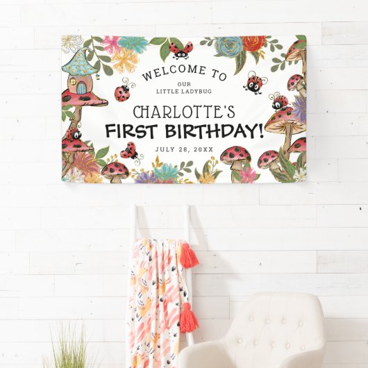 Magische Waterverf Kute Ladybug Girls Birthday Spandoek (Insitu)