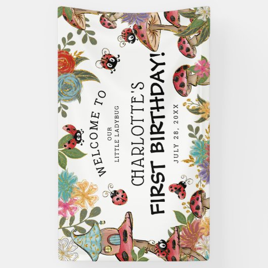Magische Waterverf Kute Ladybug Girls Birthday Spandoek (Verticaal)