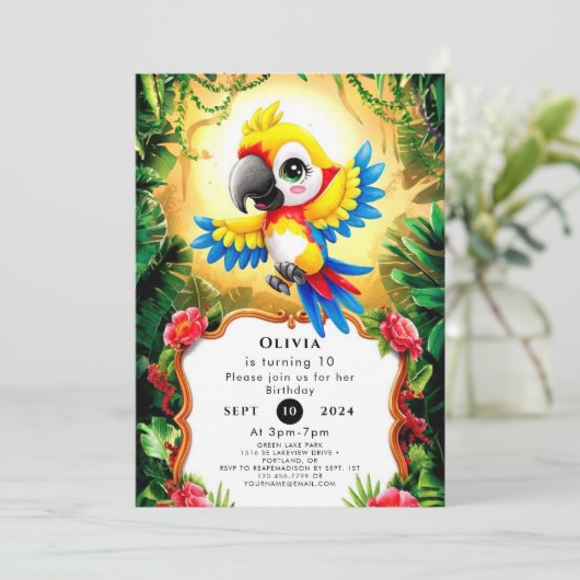 Magische Waterverf Parrot Verjaardag Kaart (Staand voorkant)