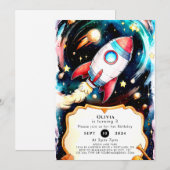 Magische Waterverf Raket Verjaardag Kaart (Voorkant / Achterkant)