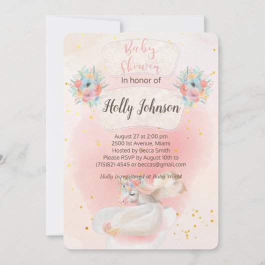 Magische Waterverf Roze Unicorn Baby shower Kaart (Achterkant)