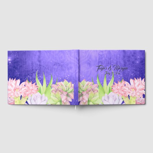 Magische Waterverf Succulenten Paarse bruiloft Gastenboek (Volledig)