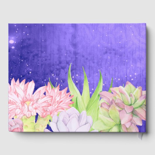 Magische Waterverf Succulenten Paarse bruiloft Gastenboek (Achterkant)