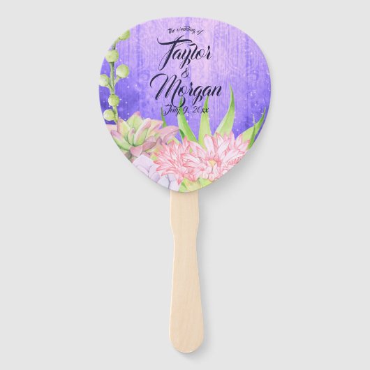 Magische Waterverf Succulenten Paarse bruiloft Handwaaier (Voorkant)