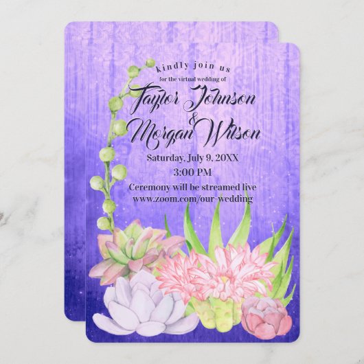 Magische Waterverf Succulents Virtual Wedding Kaart (Voorkant / Achterkant)