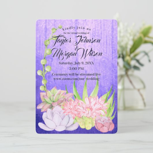 Magische Waterverf Succulents Virtual Wedding Kaart (Staand voorkant)