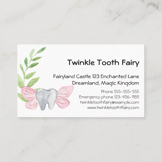 Magische Waterverf Tandenfee Tandarts Visitekaartje (Achterkant)