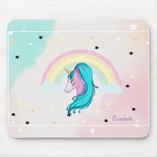 Magische Waterverf Unicorn, regenboog, sterren Muismat (Voorkant)