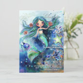 Magische Waterverf Zeemeermin onder het Zee Verjaa Kaart (Staand voorkant)